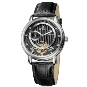 EYKI Elegant Black Gold Dial Automatic Leather Watch