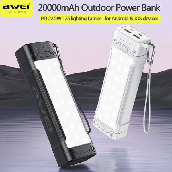 Awei P175K Power Bank 20000mAh 22.5W with Outdoor Light 