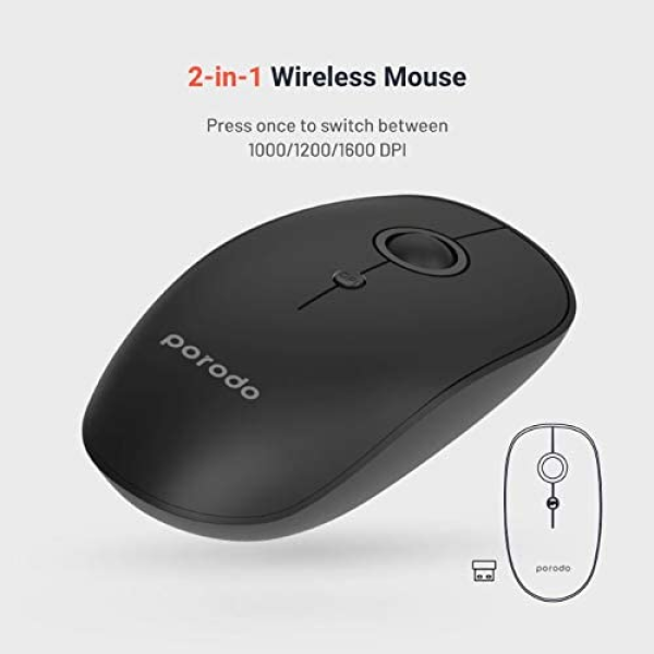 Porodo 2 in 1 Wireless Bluetooth Mouse 2.4GHz V5.0 