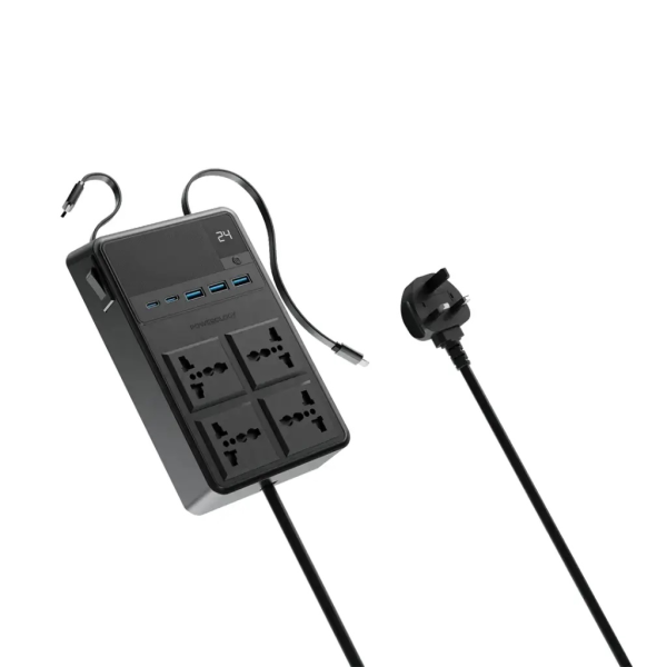 Powerology 2500w 4 AC Power Strip with Built-In Retractable Cables 