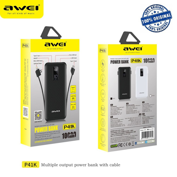 AWEI P41K Powerbank 10000 mAh For Type-C Micro and Lightning USB