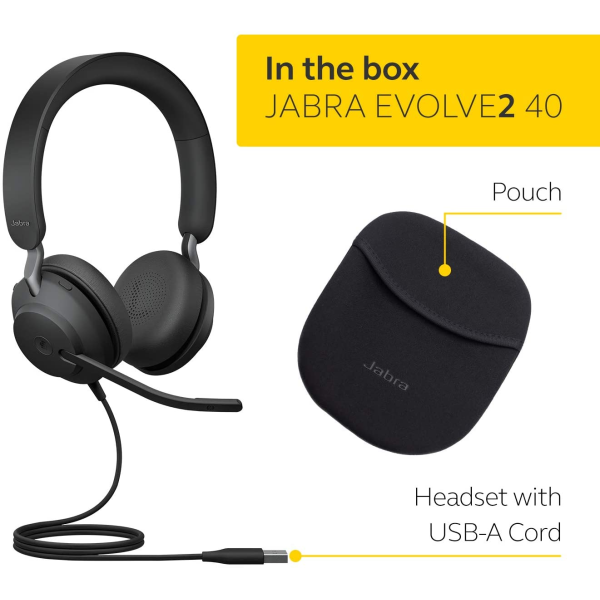 Jabra Evolve2 40 MS Stereo Wired On-Ear Headset 