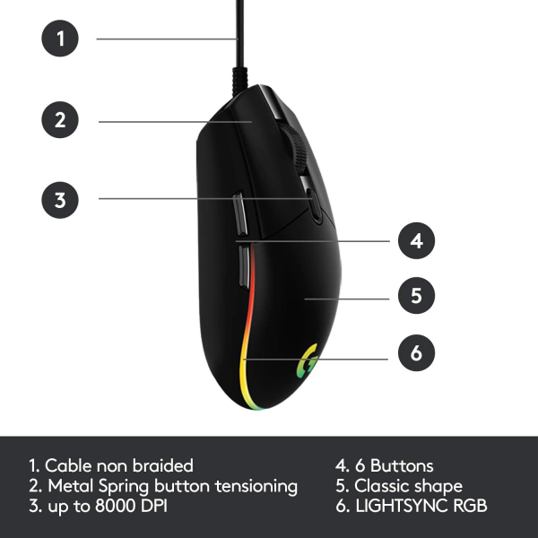 Logitech G203 Wired Gaming Mouse 8000 DPI