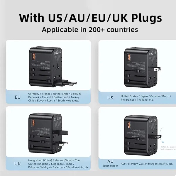 USAMS T62 Universal Travel Adapter 65W Dual USB Type-C 