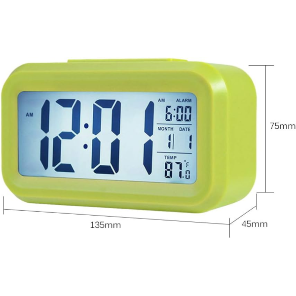 Digital LED Backlit Alarm Clock with Date and Temperature - Green