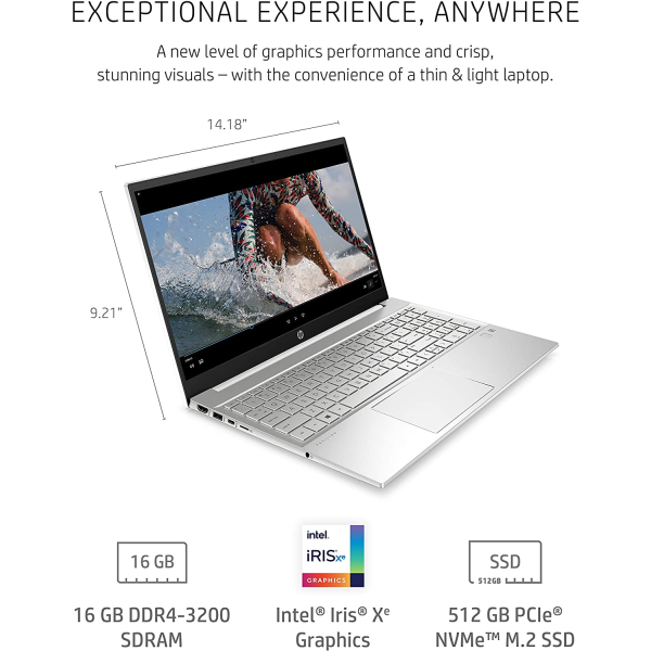 HP Pavillion 15 (15-eg0065st)  - 15.6" Laptop, Intel i5, 12GB Memory, 256GB SSD, Windows 10, Silver