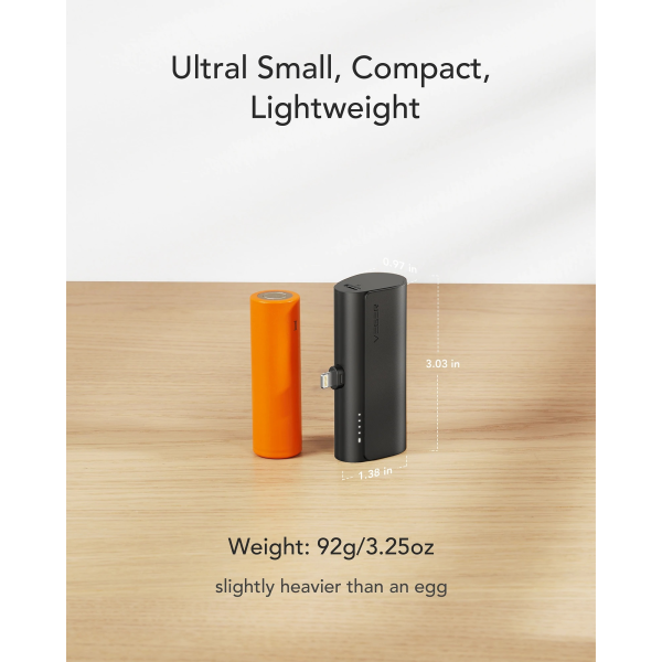 Veger VP-0556P 5000mAh 20W Ultra Compact Mini Power Bank, Built-in Lightning