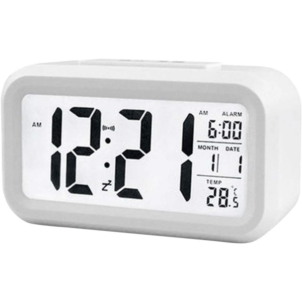 Digital LED Backlit Alarm Clock with Date and Temperature - White