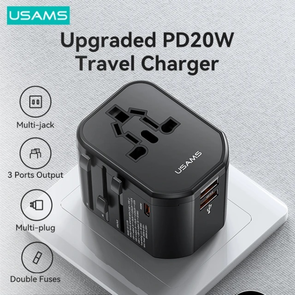 USAMS T59 Universal Travel Adapter 20W Dual USB Type-C 