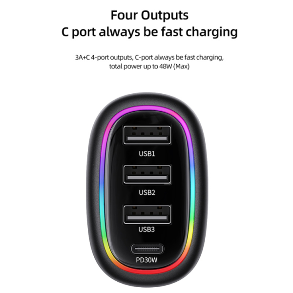 USAMS US-CC170 48W 4-port Transparent Car Fast Charger