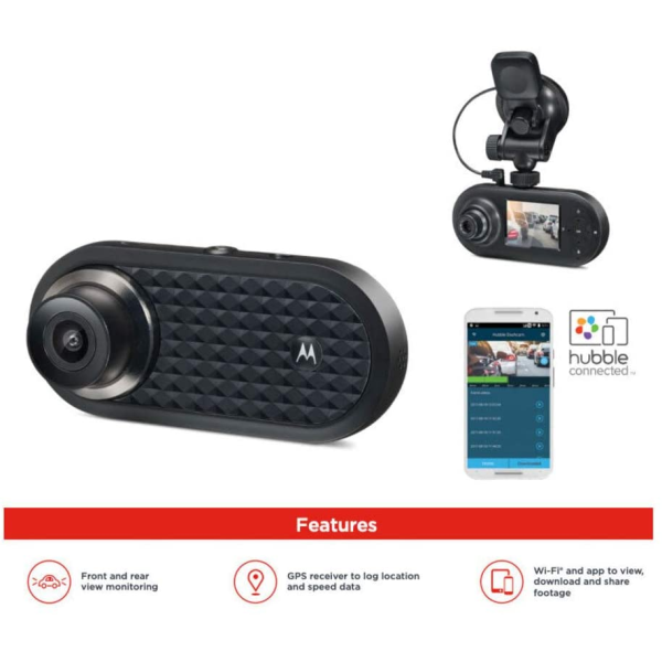 Motorola MDC500 Full HD Resolution, WiFi Dual Dash Cam with GPS and Loop Recording