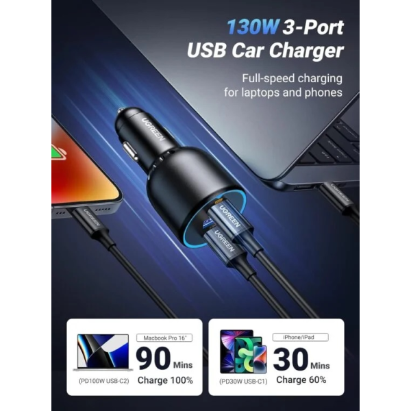 UGREEN 130W 3-Port Car Charger – CD293