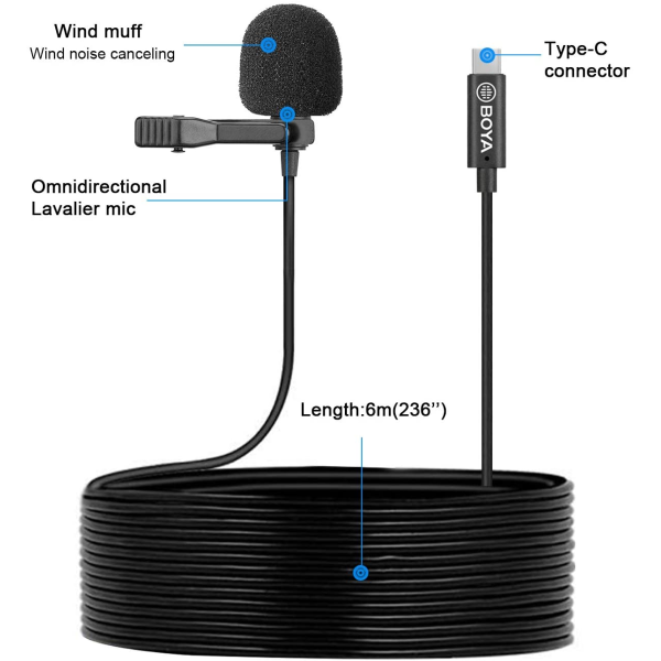 BOYA by-M3 Clip-on USB-C Omnidirectional Lavalier Microphone 