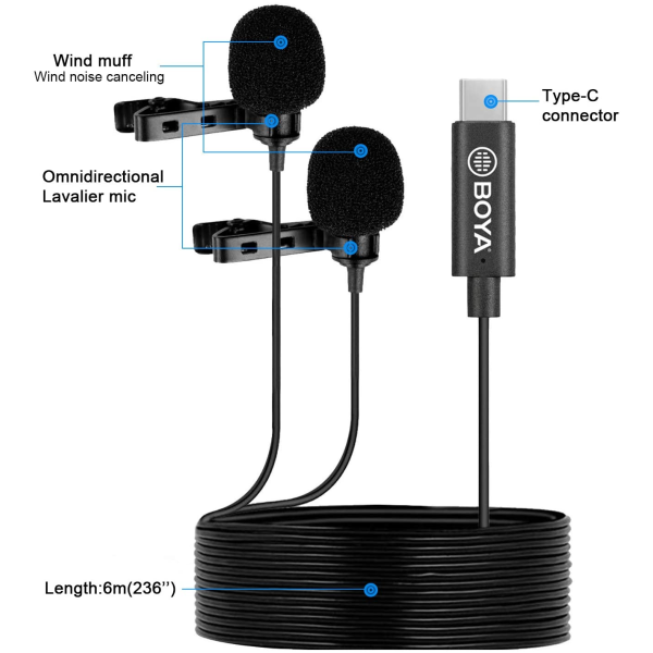 BOYA BY-M3D Digital Dual-Head USB Type-C Lavalier Microphones