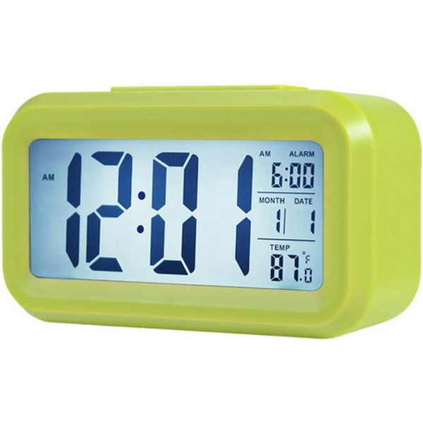 Digital LED Backlit Alarm Clock with Date and Temperature - Green