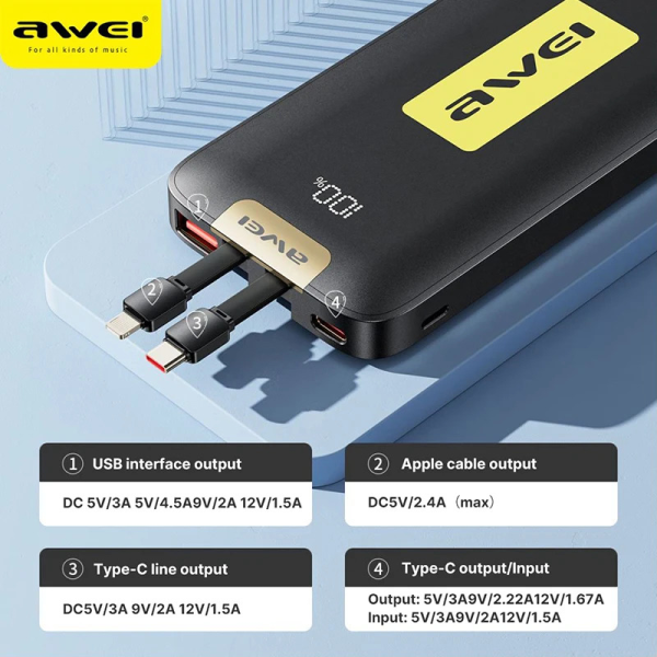 Awei P166K Power Bank 10000mAh 22.5W