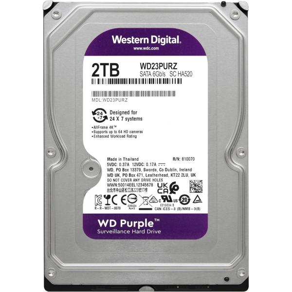 WD Purple 2TB Internal Surveillance Hard Drive 