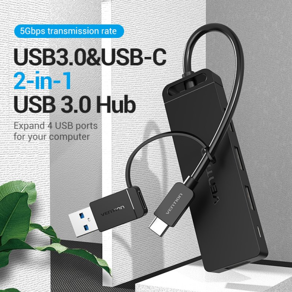 Vention 4-Port USB 3.0 Hub with 2-in-1 USB 3.0 and Type C Interface