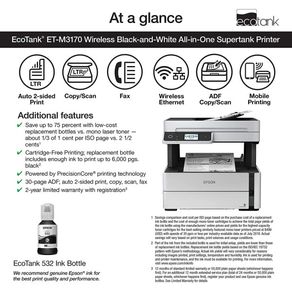 Epson EcoTank Monochrome M3170 Wi-Fi All-in-One Ink Tank Printer