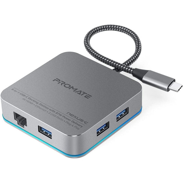 Promate Nexus-C 6-in-1 USB-C Docking Station with 87W Power Delivery