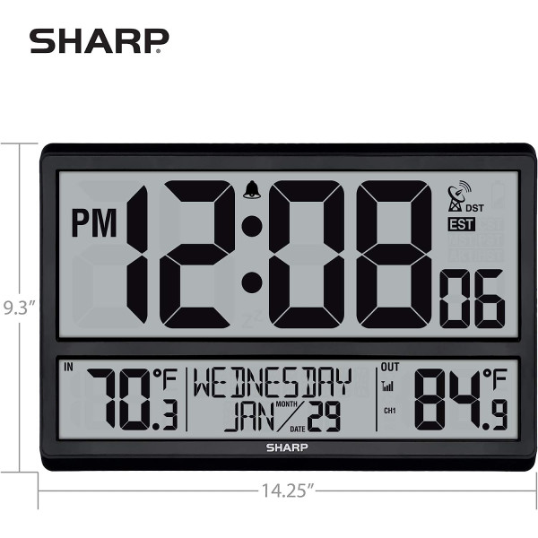 Sharp Atomic Digital Wall Clock with Large Display