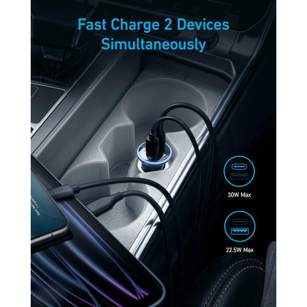 Anker PowerDrive 323 USB-C + USB A Car Charger 52.5W