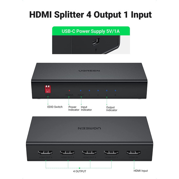 Ugreen HDMI Splitter 1 in 4 Out 4K@60Hz with HDMI Cable