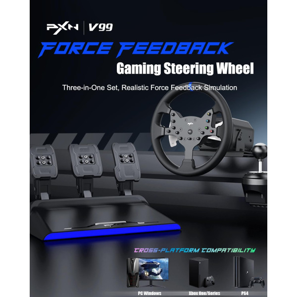 PXN V99 Gaming Steering Wheel with Pedals and Shifter