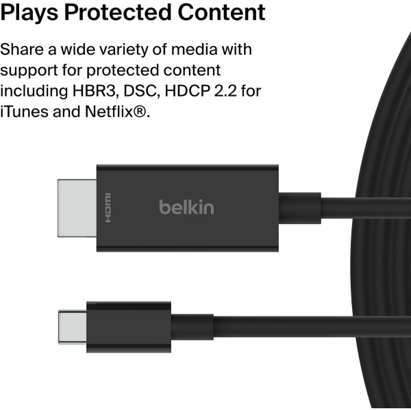 Belkin Connect USB-C to HDMI 2.1 Cable 6.6FT/2M 8K@60Hz 4K@144Hz