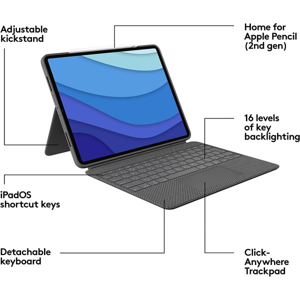 Logitech Combo Touch Backlit Keyboard Case for iPad Pro 12.9 5th & 6th Gen