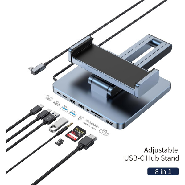 WiWU AH801 Adjustable 8-in-1 USB-C Tablet Hub Stand