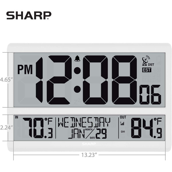 Sharp Atomic Digital Wall Clock with Large Display