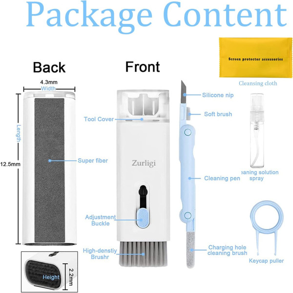 Zurligi 7-in-1 Cleaner Set, Laptop Screen Keyboard Earbud Cleaner Kit 