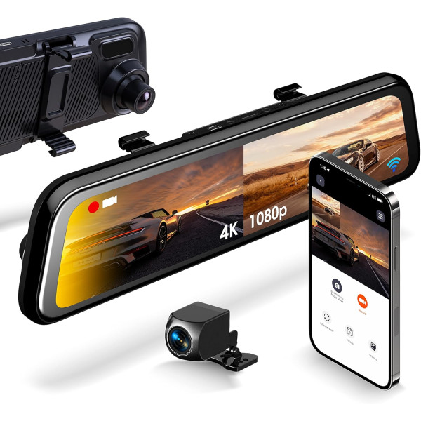 Rexing M2 MAX 2-Channel Mirror Dash Cam 4K + 1080p with Wi-Fi & GPS