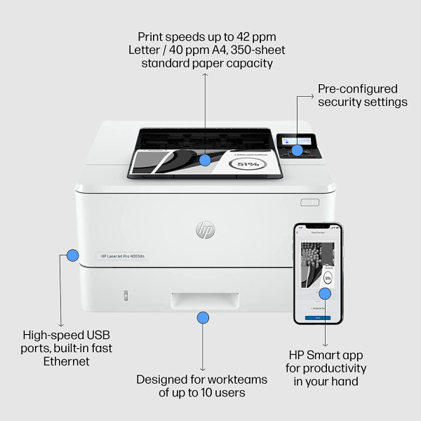 HP LaserJet Pro 4003dn Monochrome Network Printer