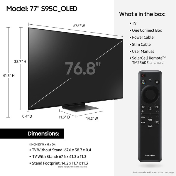 Samsung S95C 77 inch 4K HDR Quantum Dot OLED TV