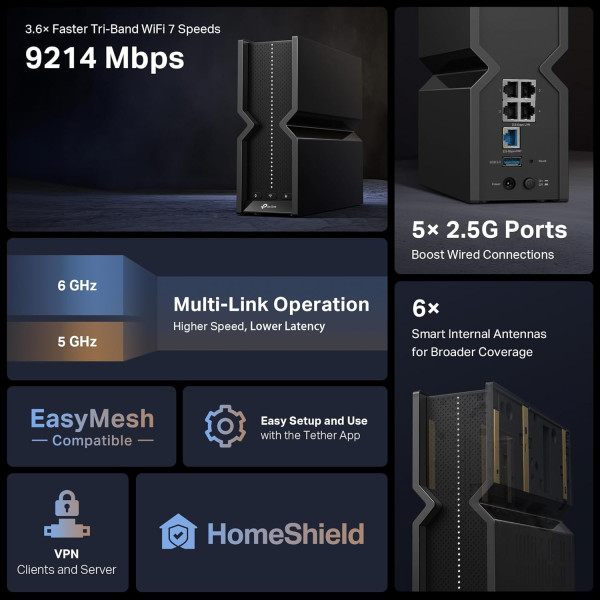 TP-Link Archer BE550 BE9300 Tri-Band Wi-Fi 7 Router