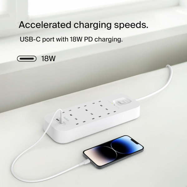 Belkin Connect Surge Protector 6-outlet with USB-C and USB-A Ports 