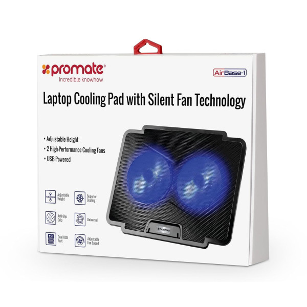 Promate AirBase-1 Gaming Laptop Cooling Pad with Silent Fan