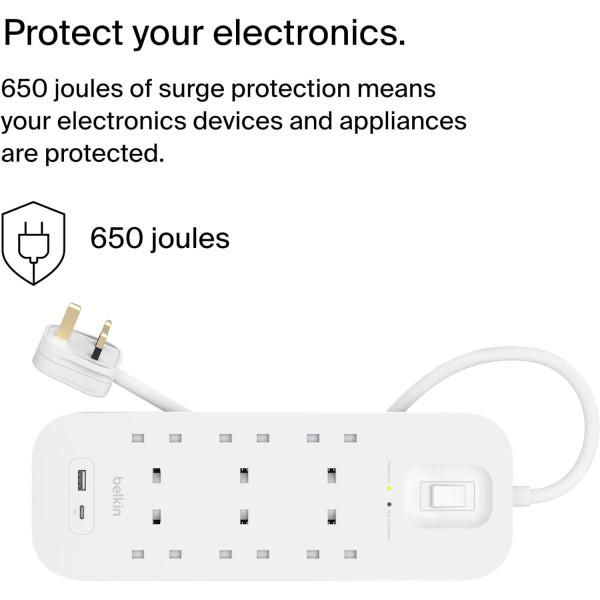 Belkin Connect Surge Protector 6-outlet with USB-C and USB-A Ports 