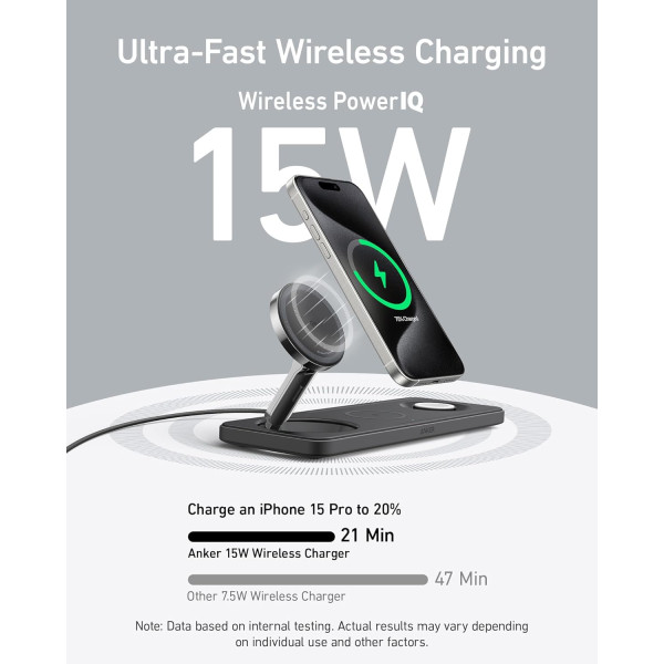 Anker MagGo 15W Wireless Charging Station 3-in-1 Pad