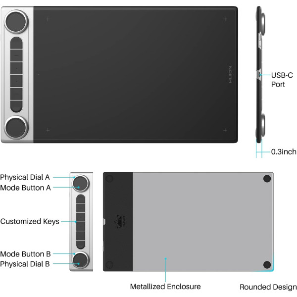 HUION Inspiroy Dial 2 Wireless Graphics Drawing Tablet