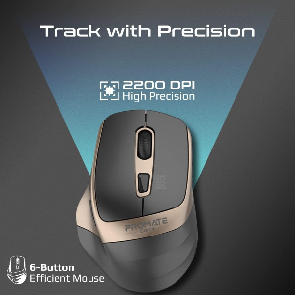 Promate Samit Ergonomic 2200 DPI Silent Click Wireless Mouse