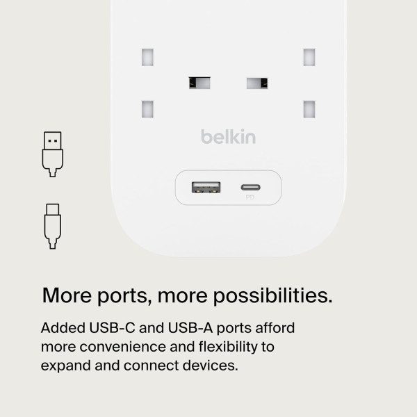 Belkin Connect Surge Protector 8-outlet with USB-C and USB-A Ports 