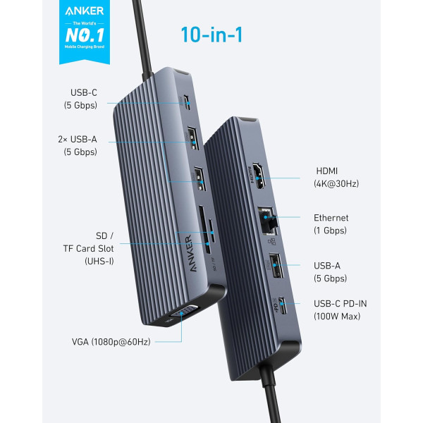 Anker USB-C Hub 10-in-1 with Dual Display