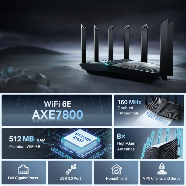 TP-Link Archer AXE95 AXE7800 Tri-Band Wi-Fi 6E Router