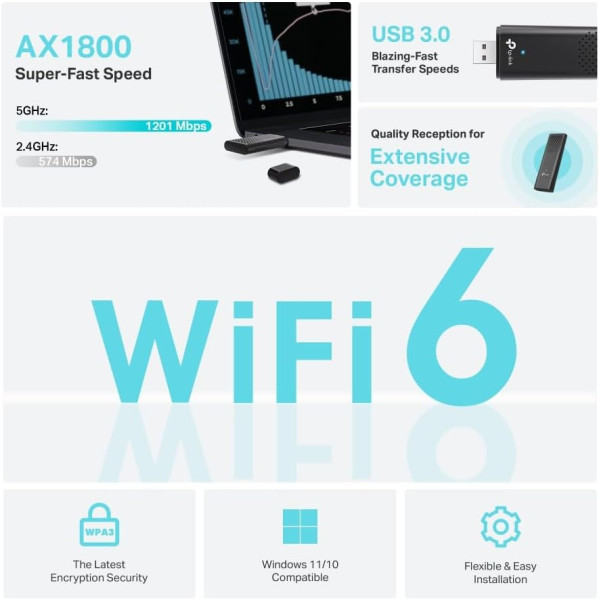 TP-Link Archer TX20U AX1800 Dual Band Wi-Fi 6 Wireless USB Adapter