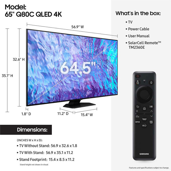 Samsung Class Q80C 65 inch QLED 4K Smart TV