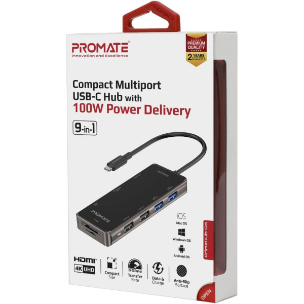 Promate PrimeHub-Go 9-In-1 USB-C Hub with 100W PD