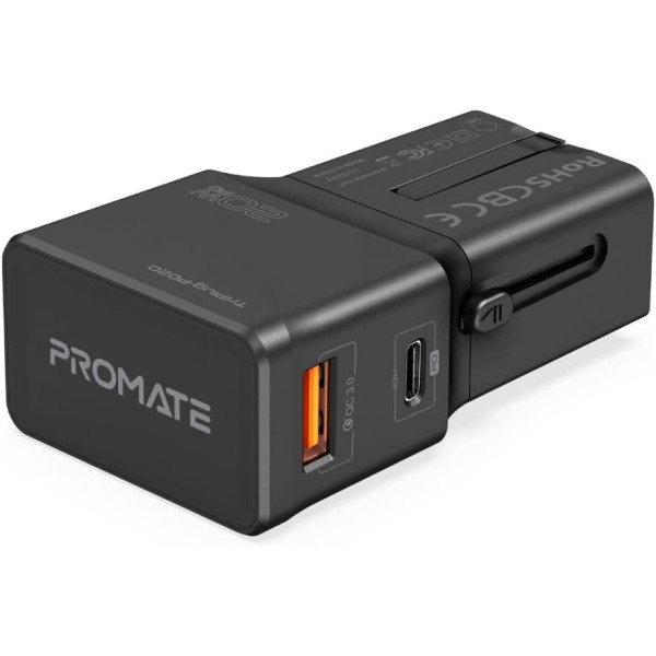 Promate TriPlug-PD20 Compact Universal Travel Adapter 20W